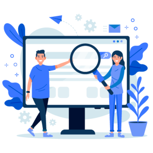 Experts en référencement SEO et GEO analysant les performances d'un site web sur écran d'ordinateur à Lourdes et Tarbes