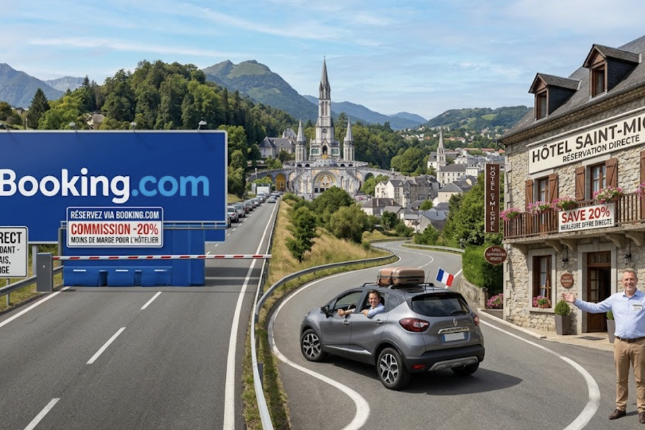 Déviation vers la réservation directe pour un hôtel à Lourdes évitant les commissions OTA grâce au référencement web