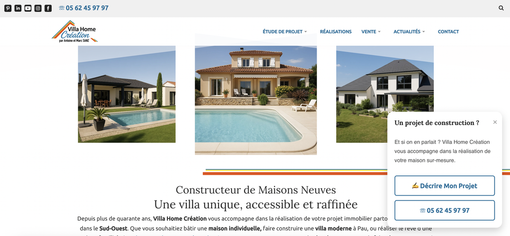 Aperçu du site Villa Home Création, constructeur de maisons à Tarbes
